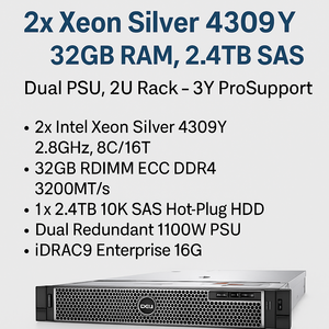 ديل PowerEdge R750xs – سيرفر راك بمعالجين Xeon وقرص 2.4TB – ذاكرة ECC 32GB – مصدر طاقة مزدوج – دعم ProSupport