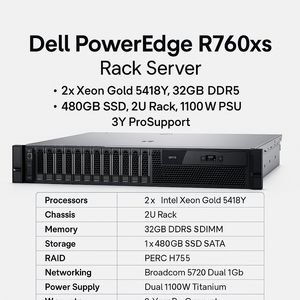 ديل PowerEdge R760xs – سيرفر راك بمعالجين Xeon Gold، ذاكرة DDR5، وقرص SSD احترافي – دعم 3 سنوات