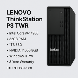 لينوفو P3 TWR – محطة عمل احترافية بمعالج i9 وذاكرة 32GB وبطاقة رسومات T1000 ونظام ويندوز 11 برو