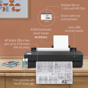 HP ديزاين جت T230 مقاس 24 بوصة – طابعة رسم هندسي A1 عالية الدقة مع اتصال Wi-Fi وإيثرنت