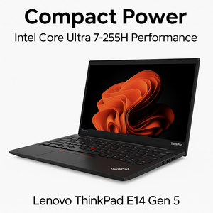 Lenovo ThinkPad E14 – لابتوب أعمال احترافي بمعالج Intel Core Ultra 7-255H، ذاكرة 16GB، قرص 512GB SSD، شاشة 14 بوصة WUXGA، نظام Windows 11 Pro + حقيبة أصلية